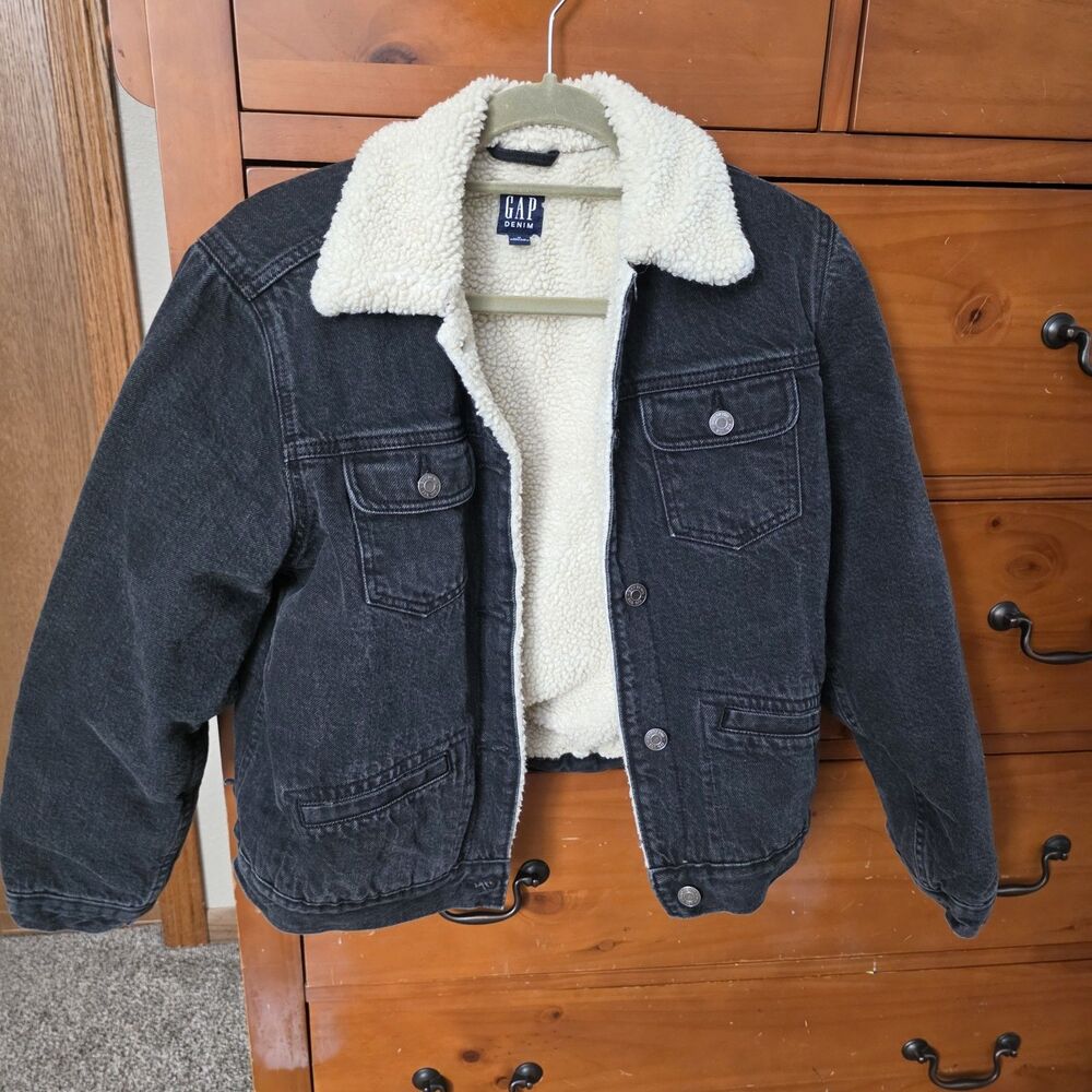 GAP Denim Insulated Sherpa Lined Jacket Size Medium Black Retro Gorpcore Classic